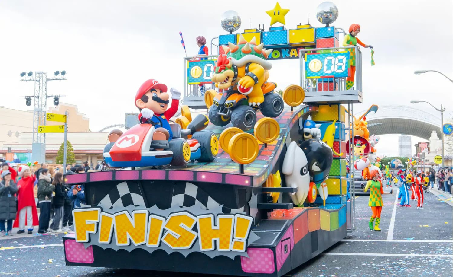 Super Mario parade float at Universal Studios Japan with colorful Nintendo characters