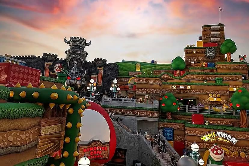 Super Nintendo World colorful evening view